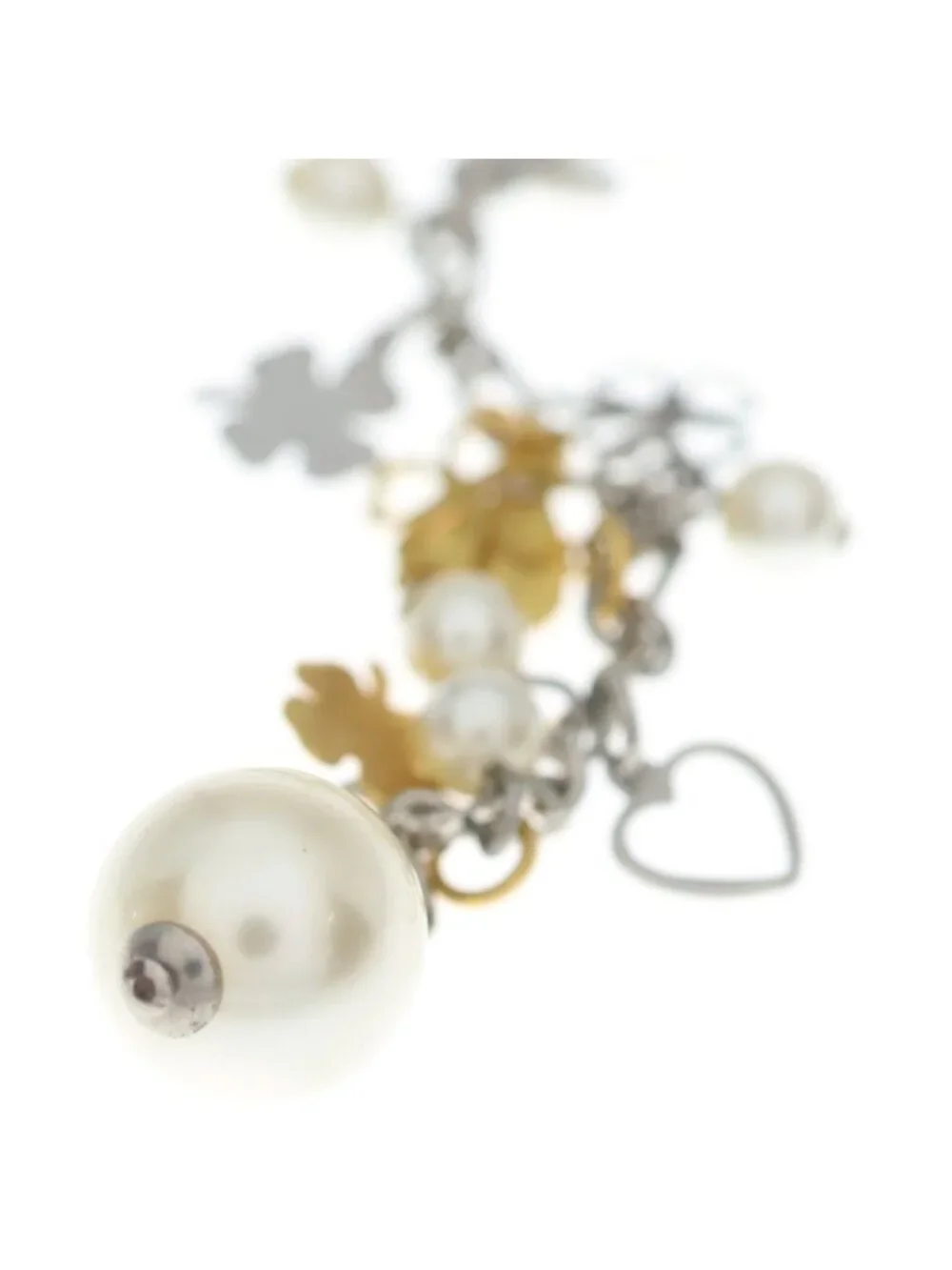Chanel CC Logo Clover Heart Motif Faux Pearl Earrings Silver Gold